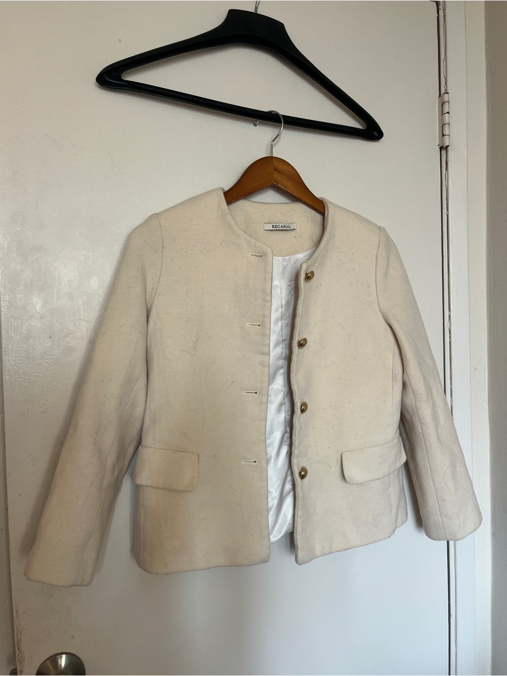 Barneys New York Cream Collarless Wool Jacket